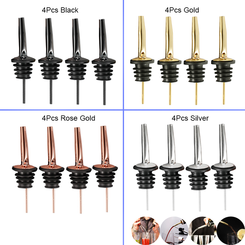 Wine Aerator Pour - 4 adet siyah/gül altın/gümüş likör dökücüler,